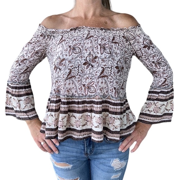 AMERICAN EAGLE OUTFITTERS | Floral Embroidered Blouse Off the Shoulder Peplum XS - Picture 1 of 9